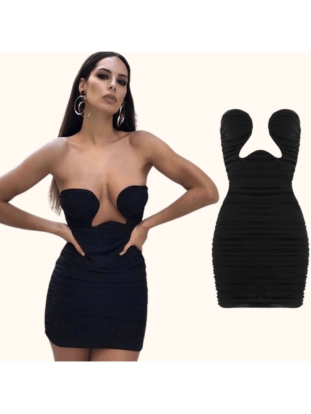 NWT MAISON FEMALIEN Ella Plunging Strapless Mini Evening Dress Ruched Black M
